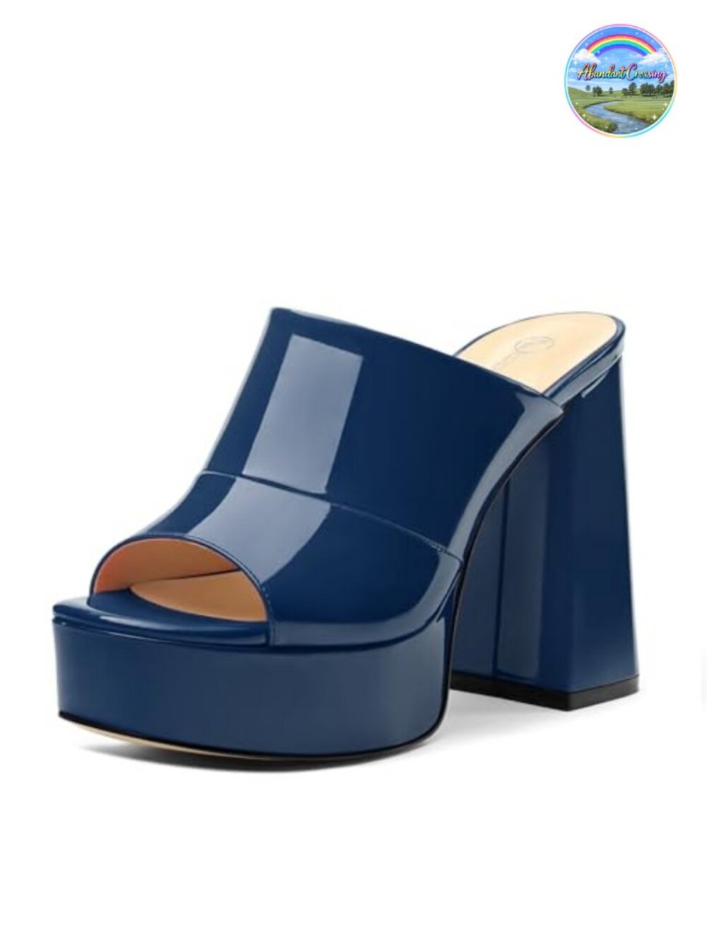 Women Square Open Toe Platform Chunky Heel Slide Sandals Faux Leather Slip-On